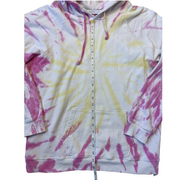 Daydreamer LA Oversized Pink Yellow Tie Die Long Sleeve Hoodie - Medium - Picture 9 of 10